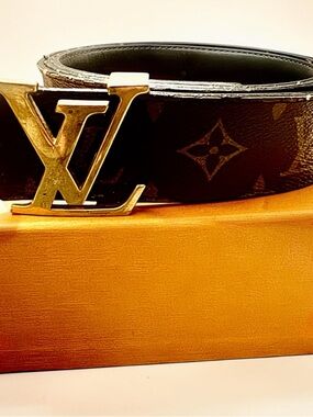 Louis Vuitton Brown Monogram Belt with Gold LV Buckle